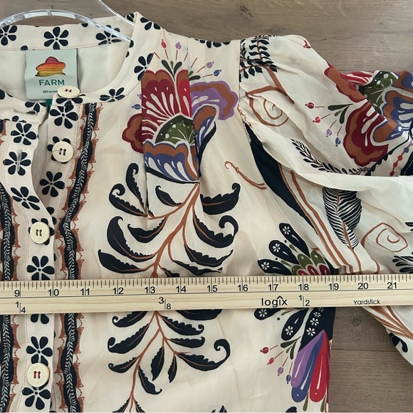 FARM RIO Nature Mini Dress Romantic Bead Belt Maximalist Puff Beige Size Medium - Picture 14 of 16